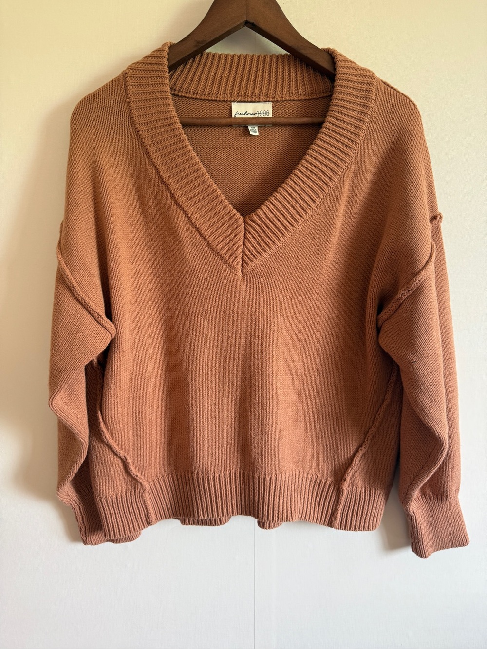 Anthropologie Oversized Rib Knit Sweater Tan Pink Cotton Blend M Freshman 1996